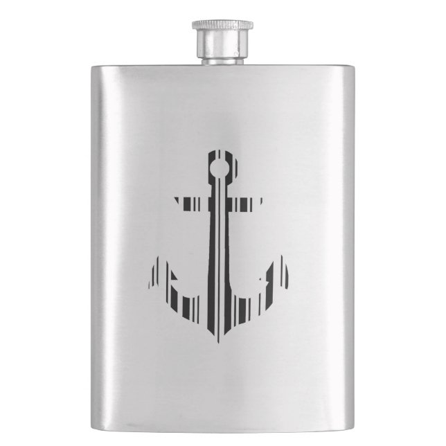 ANCHOR BAR CODE Boat Barcode Pattern Design Hip Flask (Front)
