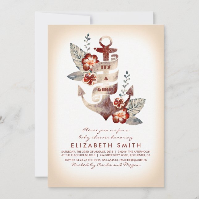Anchor Beach Nautical Tropical Baby Shower Invitation (Front)