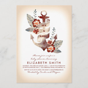 Anchor Beach Nautical Tropical Baby Shower Invitation