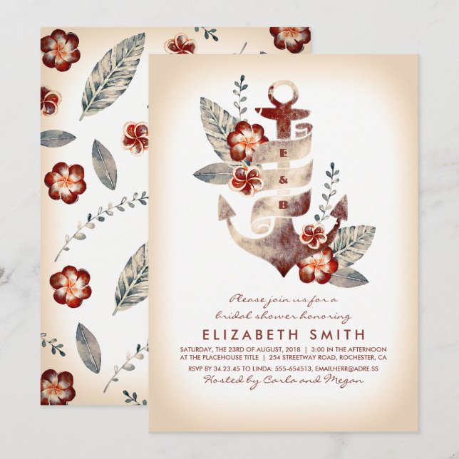 Anchor Beach Nautical Tropical Bridal Shower Invitation (Front/Back)