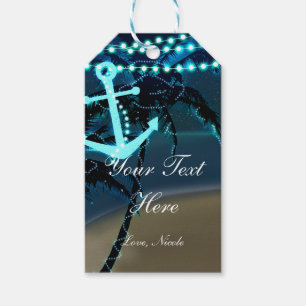Anchor Beach Palm Trees & Lights Rustic Gift Tag