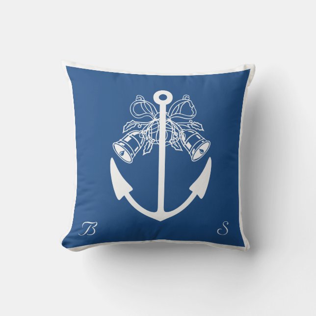 anchor beach wedding custom monogram cushion (Front)