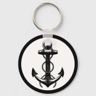 Anchor black and white key ring