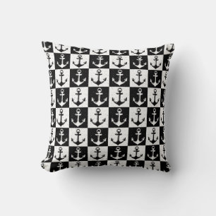 Anchor Black White Chequered Block Pattern Cushion