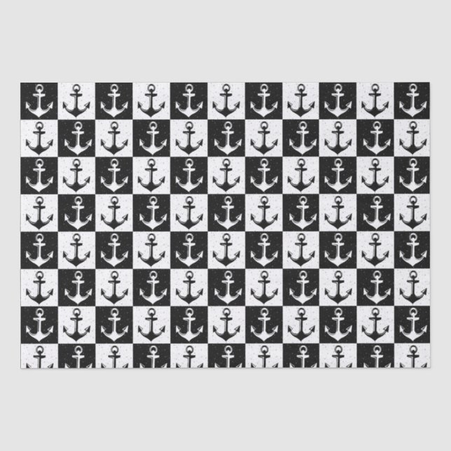 Anchor Black White Chequered Block Pattern Tissue Paper (Front)