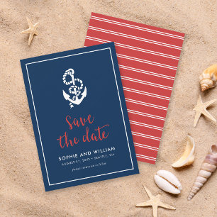 Anchor Blue and Red Script Save the Date