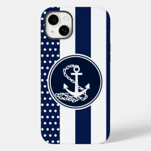 Anchor, Blue And White Stripes Nautical Style Case-Mate iPhone 14 Plus Case