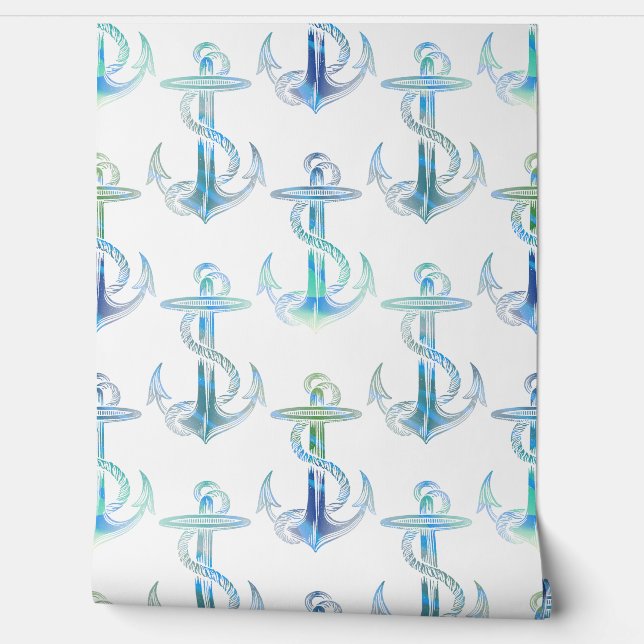 Anchor Blue Green Beach Wallpaper (Unrolling)