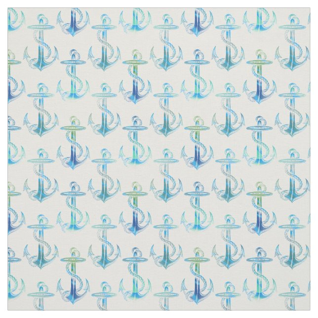 Anchor Blue Green White Fabric (Swatch)