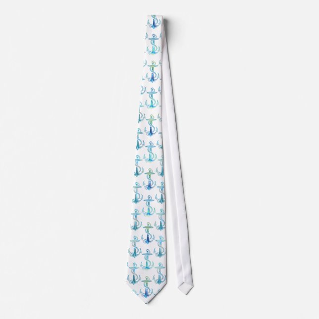 Anchor Blue Green White Tie (Front)