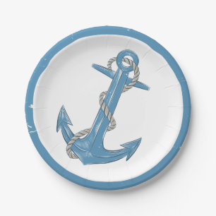 Anchor Blue Ocean Beach Party Nautical Wedding Paper Plate