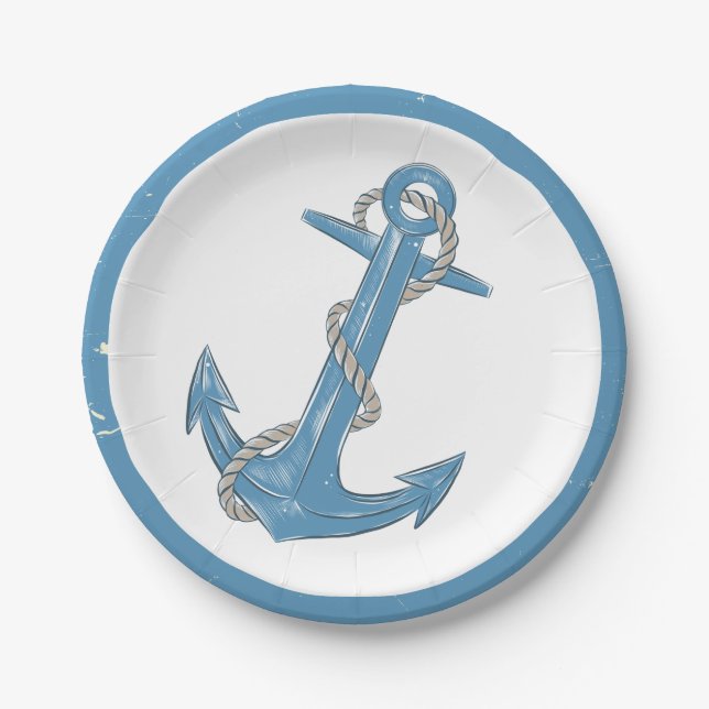 Anchor Blue Ocean Beach Party Nautical Wedding Paper Plate (Front)