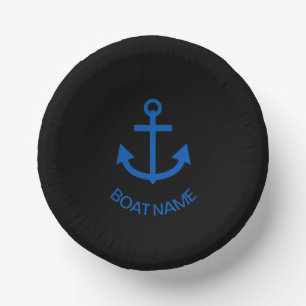 Anchor Blue Personalised Your Boat Name Black Paper Plate