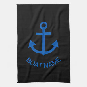 Anchor Blue Personalised Your Boat Name Black Tea Towel