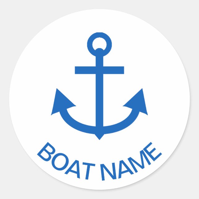 Anchor Blue Personalised Your Boat Name Classic Round Sticker (Front)