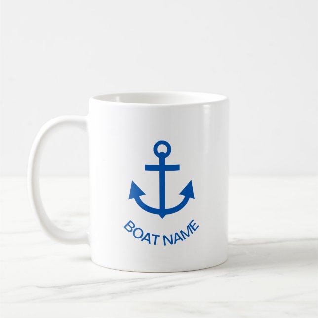 Anchor Blue Personalised Your Boat Name Coffee Mug (Left)