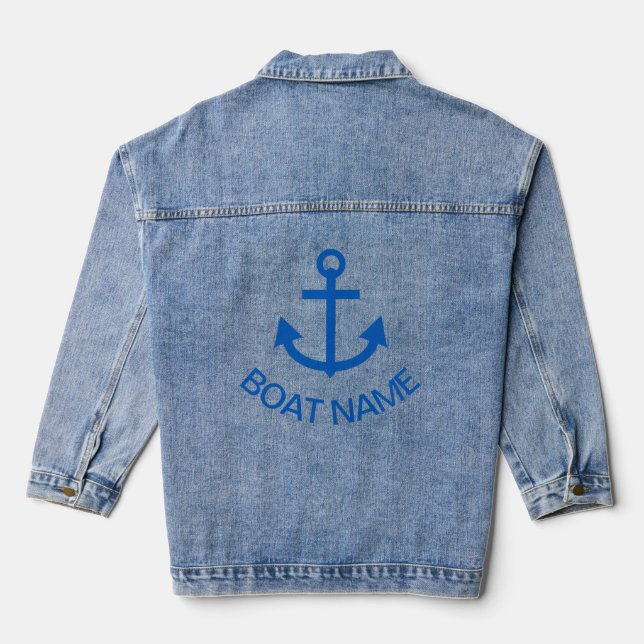 Anchor Blue Personalised Your Boat Name  Denim Jacket (Back)