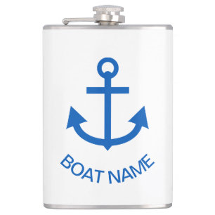 Anchor Blue Personalised Your Boat Name Hip Flask