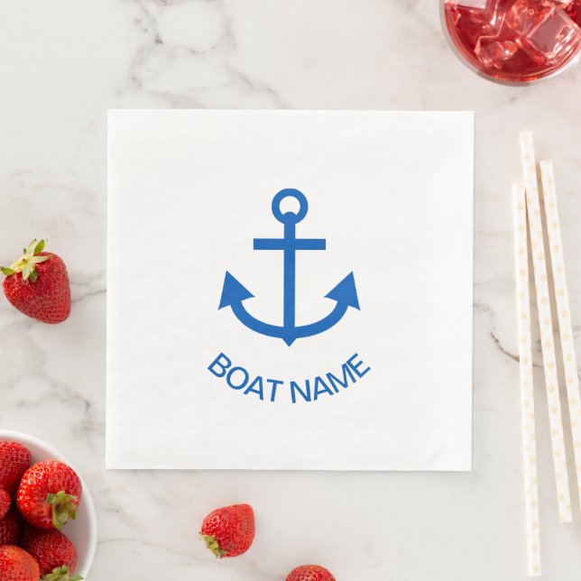 Anchor Blue Personalised Your Boat Name Napkin (Insitu)