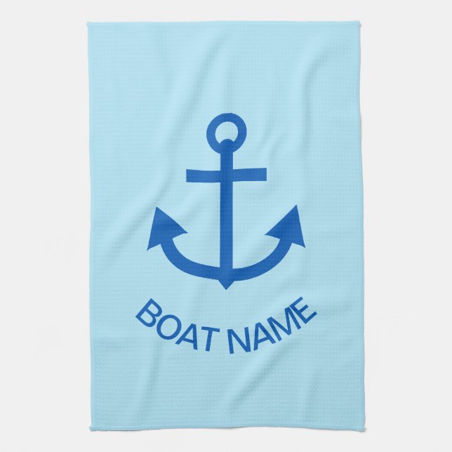 Anchor Blue Personalised Your Boat Name Pale Blue Tea Towel (Vertical)