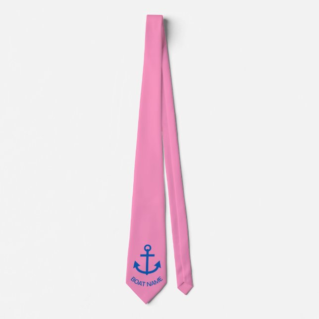 Anchor Blue Personalised Your Boat Name Pink Tie (Front)
