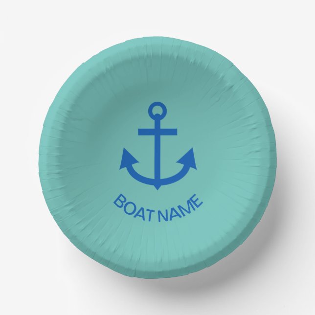Anchor Blue Personalised Your Boat Name Sea Green Paper Plate (Front)