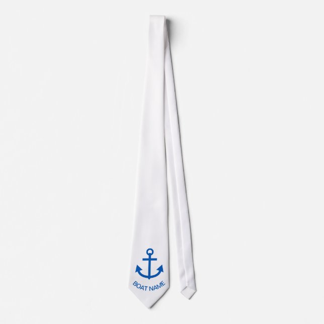 Anchor Blue Personalised Your Boat Name Tie (Front)