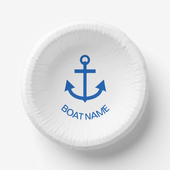 Anchor Blue Personalised Your Boat Name White Paper Plate (Front)