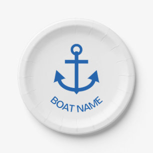 Anchor Blue Personalised Your Boat Name White Paper Plate