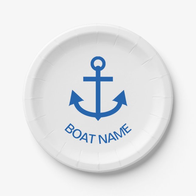 Anchor Blue Personalised Your Boat Name White Paper Plate (Front)