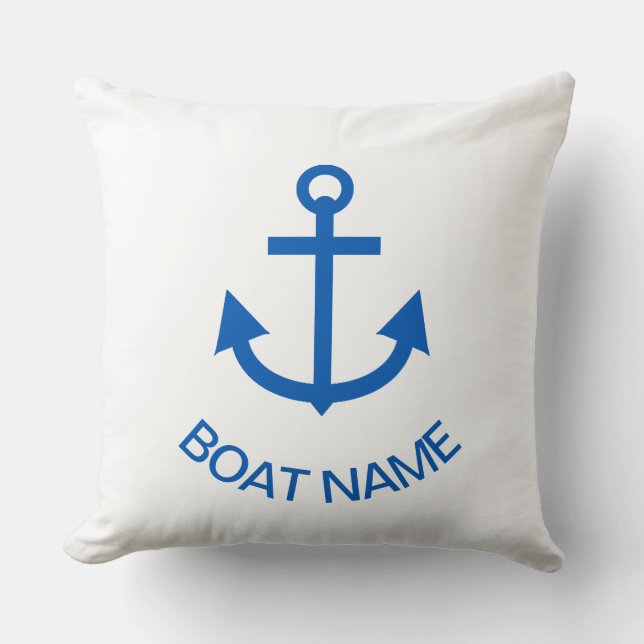 Anchor Blue Personalized Your Boat Name Cushion (Front)