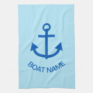 Anchor Blue Personalized Your Boat Name Pale Blue Tea Towel
