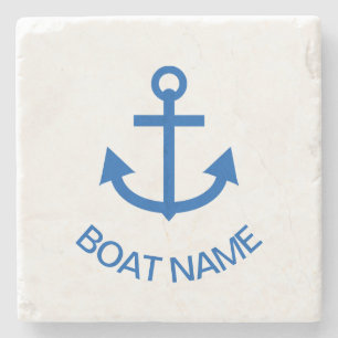 Anchor Blue Personalized Your Boat Name Stone Coaster