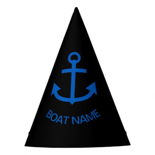 Anchor Blue Your Boat Name Black Pirate Party Hat