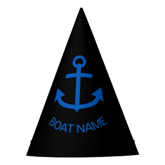 Anchor Blue Your Boat Name Black Pirate Party Hat (Front)