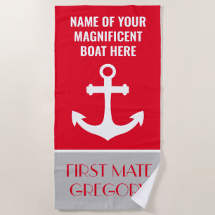 Anchor Boat Name Personalised Nautical Beach Towel