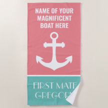 Anchor Boat Name Personalised Nautical Beach Towel