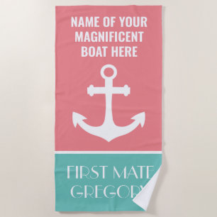 Anchor Boat Name Personalised Nautical Beach Towel