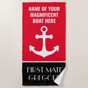 Anchor Boat Name Personalised Nautical Beach Towel