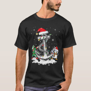 Anchor Boating Sailing Christmas Santa Hat Lights T-Shirt