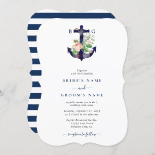 Anchor Botanical Floral Nautical Summer Wedding Invitation