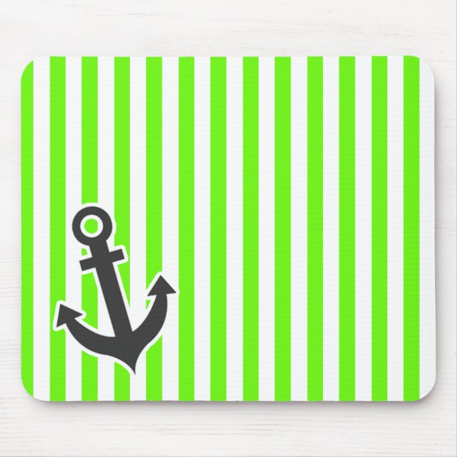 Anchor; Bright Green Stripes; Striped Mouse Mat (Front)