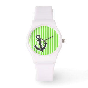 Anchor; Bright Green Stripes; Striped Watch