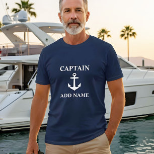 Anchor Captain Add Name or Boat Name Navy Blue T-Shirt