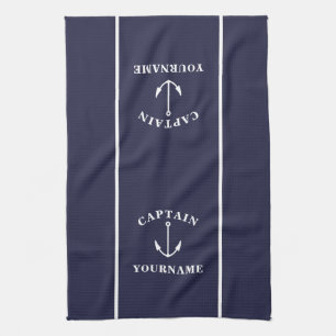 Anchor Captain Personalised Navy Kitchen Towels