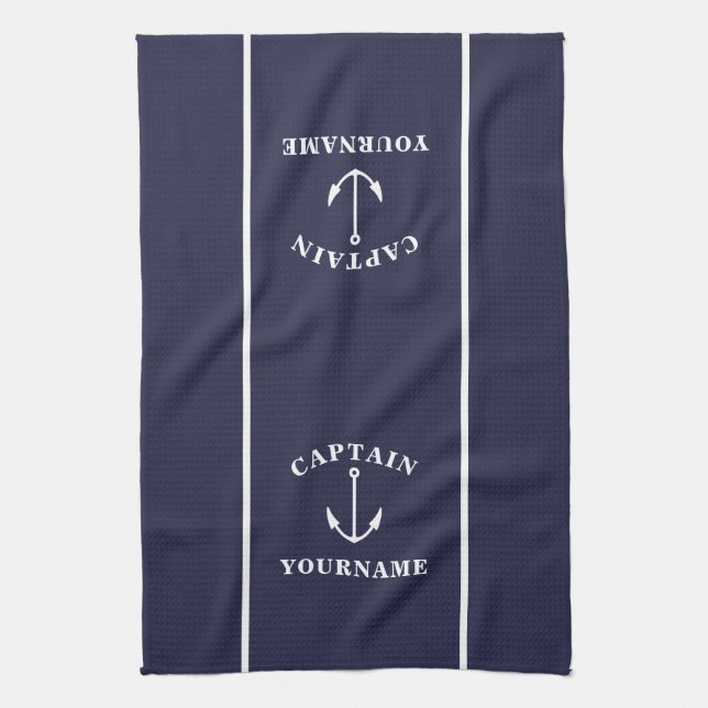 Anchor Captain Personalised Navy Kitchen Towels (Vertical)