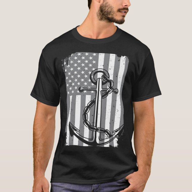 Anchor Captain Sailing America Flag Maritime USA H T-Shirt (Front)