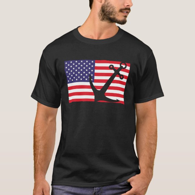 Anchor Captain Sailing America Flag Maritime USA H T-Shirt (Front)