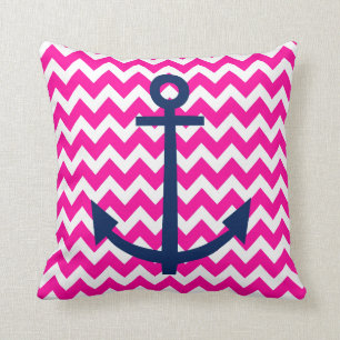 Anchor Chevron Nautical Pink and Navy Cushion