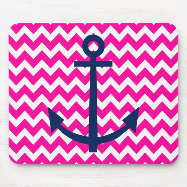 Anchor Chevron Nautical Pink and Navy Mouse Mat (Front)